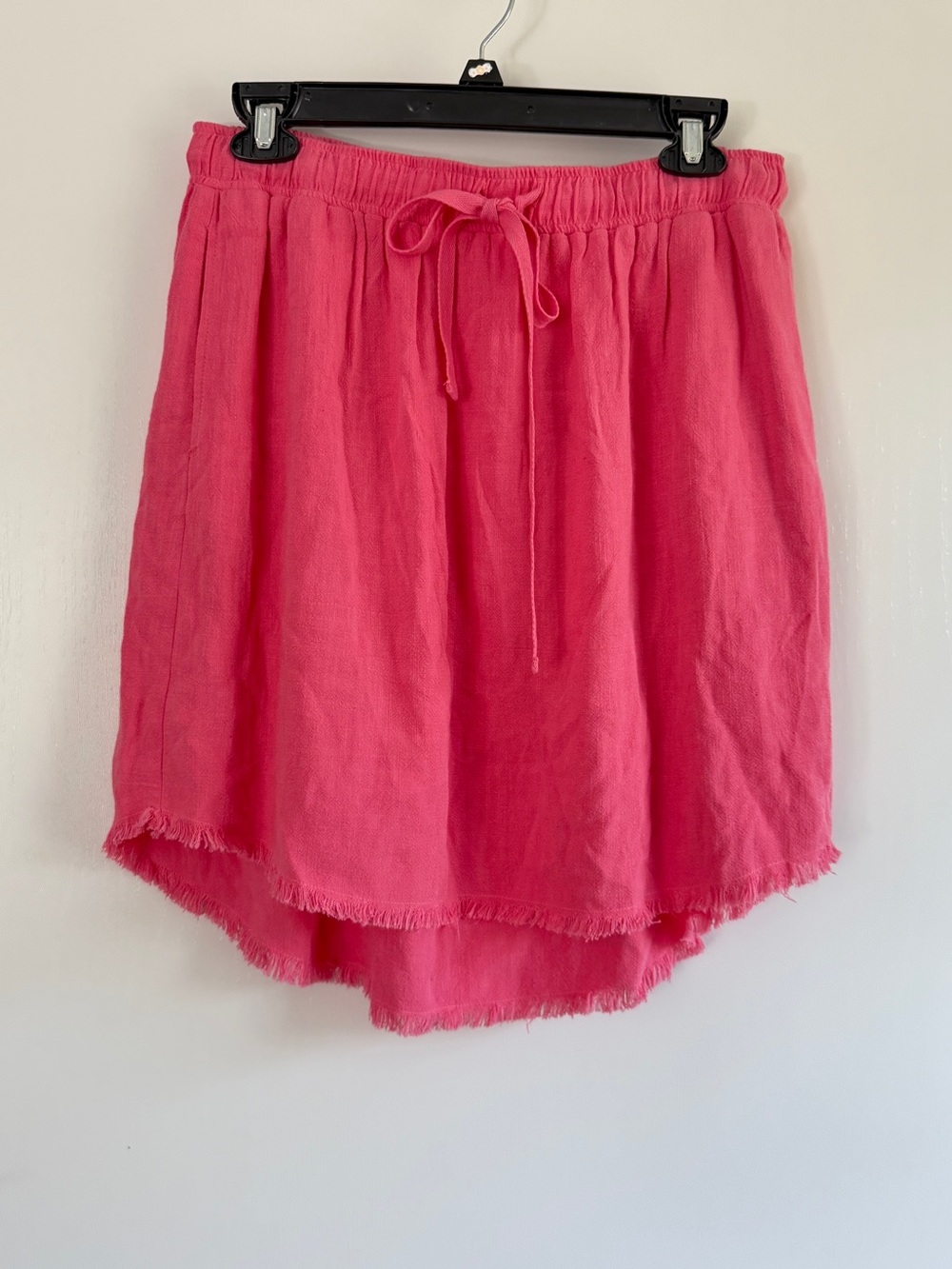 Umgee Hot Pink High-Low Drawstring Skirt Linen Blend